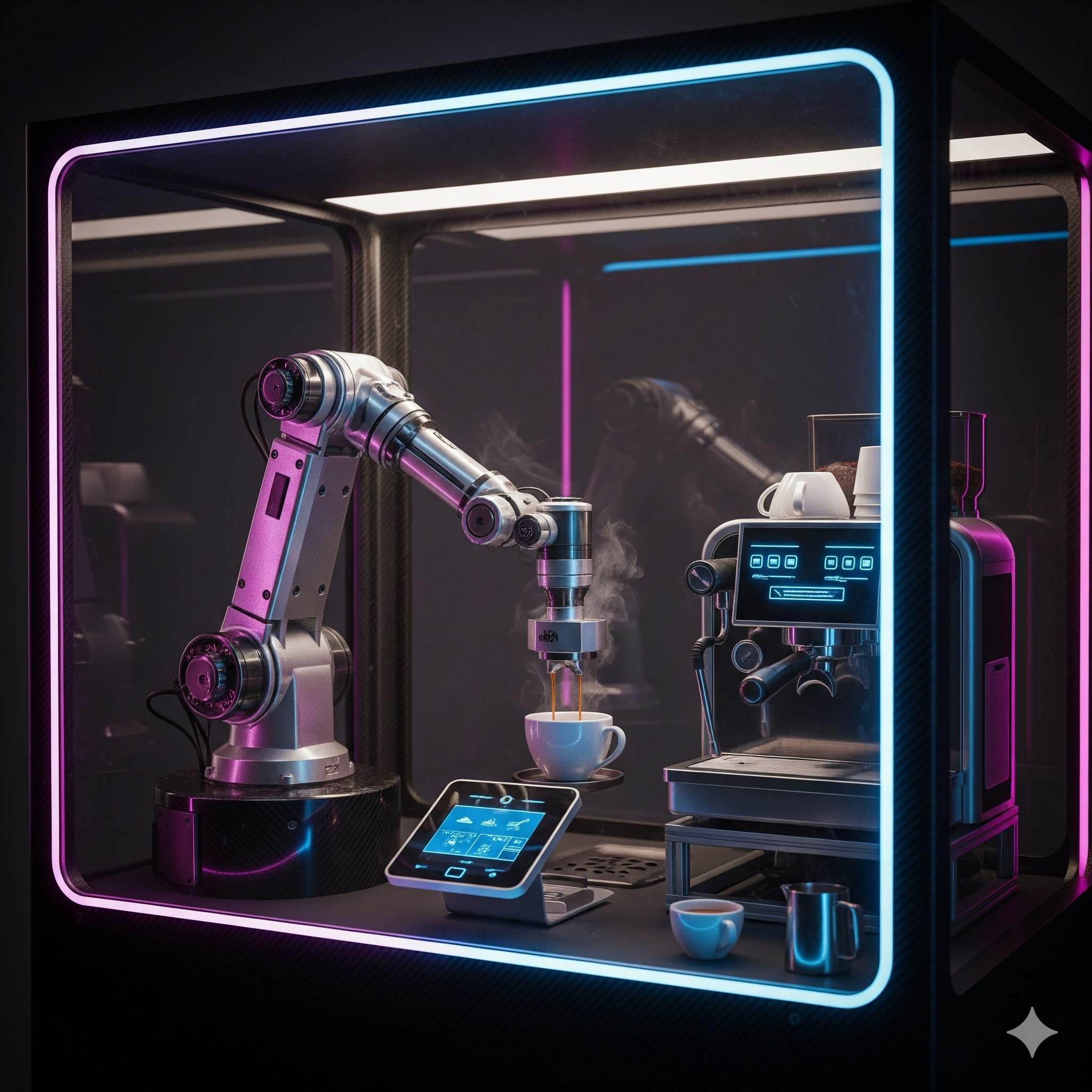 Роботизована кавова станція Yuki Tech з маніпулятором та LED підсвіткою